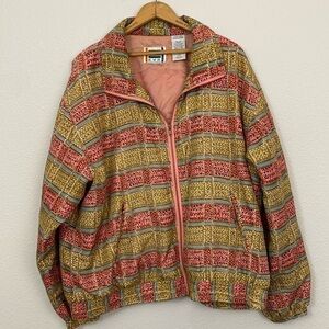 Vintage 90s 100% Silk Windbreaker Pink and Tan Boho print size XL
